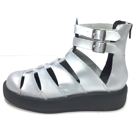 Sold! TUK Womens Silver Gladiator Creeper Shoes 8 - Picture 2 of 9